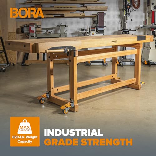 BORA Heavy Duty Workbench 4-Caster Set for Workshop Mobility, Swivel, Locking 155 pound Non-marking Rubber 3-inch Wheels, Total Weight Capacity of - WoodArtSupply