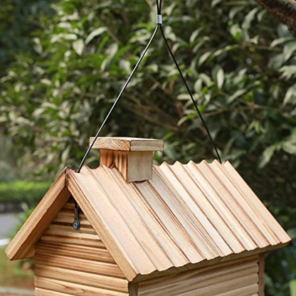 Bird Houses Outside,Outdoor Bird House, Natural Wooden Bird Hut Clearance 2 Hole Bluebird Finch Cardinals Hanging Birdhouse for Garden Viewing