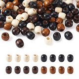 Craftdady 200Pcs Large Hole Barrel Wood European Loose Beads 4 Colors Natural Wooden Dreadlock Hair Braid Beads 16x16-17mm for Macrame Rosary Craftdady