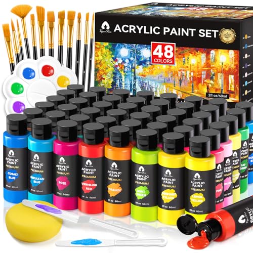 64 PCS Acrylic Paint Set with 12 Brushes, 2 Knives and Palette, 48 Colors (2oz/60ml) Art Craft Paints Gifts for Adults Kids Artists Beginners, Art - WoodArtSupply