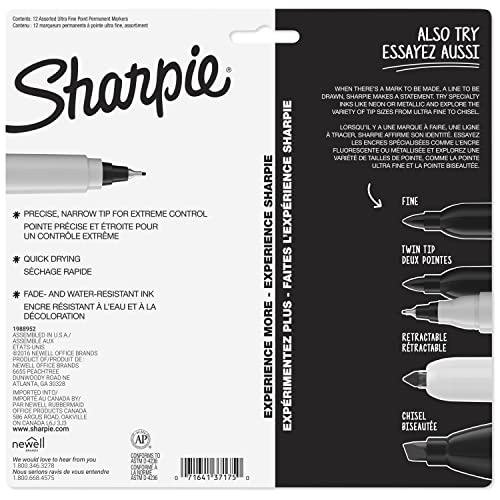 Sharpie 37175 Permanent Marker Ultra Fine Point Oil Waterproof Ink