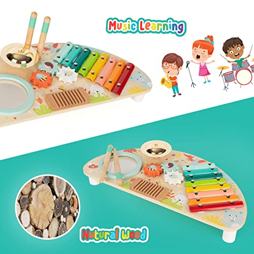 Baby Toys Musical Instruments, Rundad All-in-one Wooden Montessori Musical Set for 1&2Y (Includes Xylophone Drum Cymbal Guiro Gears), Gifts for 1+ - WoodArtSupply