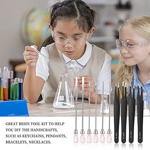11 Pcs Resin Spoon Tools Kit-Metal Stir Sticks Resin Spoons Poke Needle with Anti-Static Stainless Steel Precision Tweezers Set for Resin MSDADA