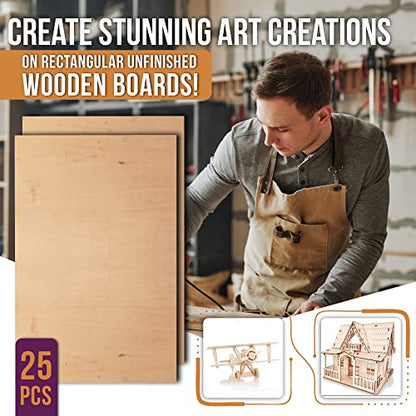 Art Creations Basswood Sheets Rectangular Unfinished Wooden Board, 25 Pack Thin Wood Sheet Plywood Board for Crafts, Architectural Models, Wooden
