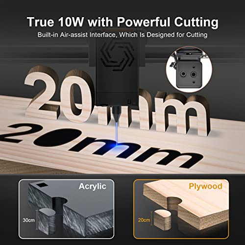 ORTUR True 10W Optical Power Laser Module, LU2-10A 24V Laser Head with Assist Nozzle for Laser Engravers, Ultra-Thin Compressed Spot, Ortur