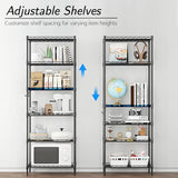 Homdox 6-Tier Storage Shelf Wire Shelving Unit Free Standing Rack Organization Adjustable Leveling Feet, Stainless Side Hooks, Black Homdox