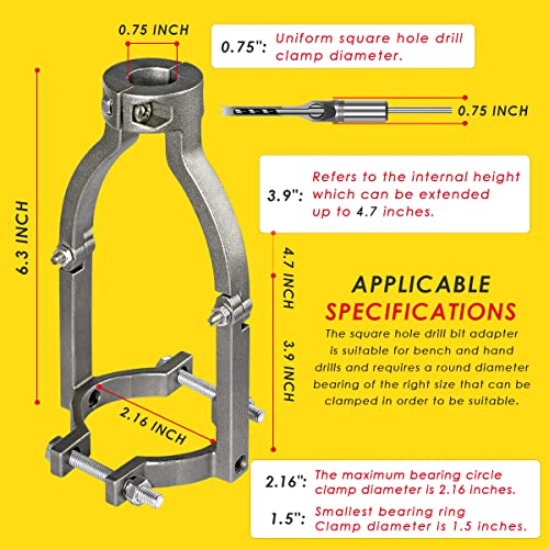 Square Hole Drill Bit Adapter for Drill Machine Accessory, Easy Installation and Disassembly, Mortising Attachment for Drill Press, Woodworking Suteng