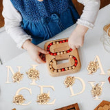 Tofficu Mini Unfinished Wood Alphabet Letters 26pcs Unfinished Mini Blank Wood Letter with Flower for Home Decor, Spelling Education, DIY Homemade Tofficu
