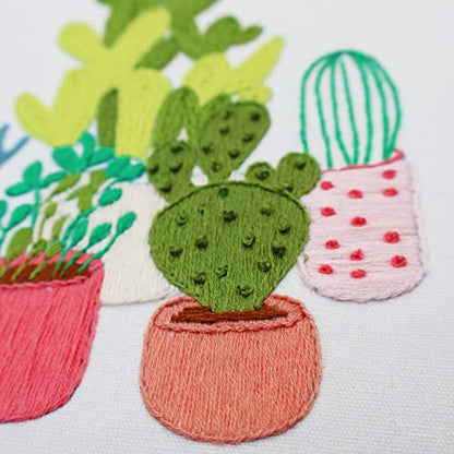 Highkick Embroidery Starter Kits for Adults Beginners with Stamped Pattern, Embroidery Floss + Needles + Hoop, Cactus Series, 3 Pack - WoodArtSupply