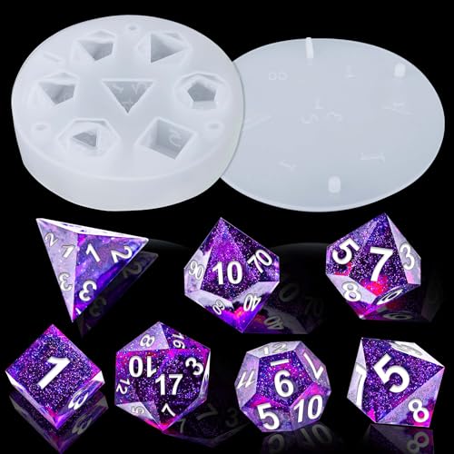 Juome Dice Resin Molds Silicone, DND Dice Silicone Molds for Epoxy Resin Casting with 7 Standard Stereoscopic Dice Cavities, Resin Mold for DIY Dices - WoodArtSupply