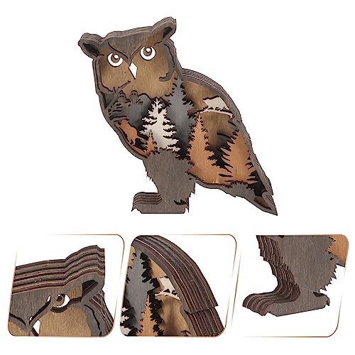 Rustic 3D Wooden Owl Carving Wall Décor - Multi-Layer Silhouette Figurine for Farmhouse and Mountain Theme Decor DOITOOL