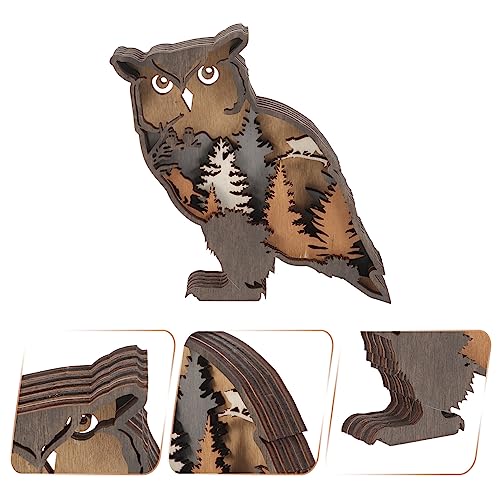 DOITOOL 3d Wooden Animals Carving Owl Statue Rustic Wall Decor Art Multi-layer Owl Silhouette Figurine Farmhouse Room Mountain Wall Table Shelf Desktop Decoration for Gifts