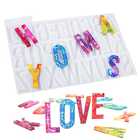 LET'S RESIN Alphabet Keychain Molds with Hole, Large Alphabet Resin Silicone Molds for Epoxy, Resin Letter Molds for Keychain Jewelry Pendant Making LET'S RESIN