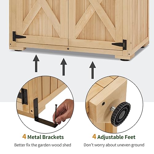 MCombo Wood Sheds & Outdoor Storage, Garden Tool Shed with Lock, Wooden Outdoor Storage Cabinet with Double Doors for Patio 1628 (Medium) - WoodArtSupply