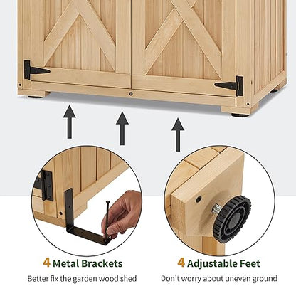 MCombo Wood Sheds & Outdoor Storage, Garden Tool Shed with Lock, Wooden Outdoor Storage Cabinet with Double Doors for Patio 1628 (Medium) - WoodArtSupply