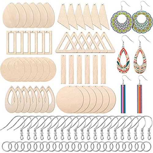 Hicarer 197 Pieces Wooden Dangle Earring Making Kit, Including 48 Pieces Wooden DIY Pendants 100 Pieces Jump Rings and 49 Pieces Earring Hooks for Hicarer
