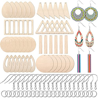 Hicarer 197 Pieces Wooden Dangle Earring Making Kit, Including 48 Pieces Wooden DIY Pendants 100 Pieces Jump Rings and 49 Pieces Earring Hooks for