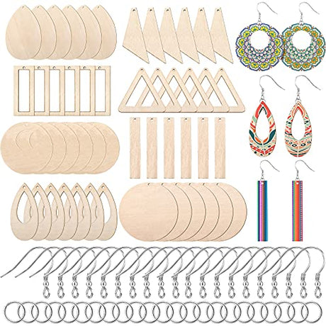 Hicarer 197 Pieces Wooden Dangle Earring Making Kit, Including 48 Pieces Wooden DIY Pendants 100 Pieces Jump Rings and 49 Pieces Earring Hooks for Hicarer