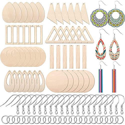 Hicarer 197 Pieces Wooden Dangle Earring Making Kit, Including 48 Pieces Wooden DIY Pendants 100 Pieces Jump Rings and 49 Pieces Earring Hooks for - WoodArtSupply