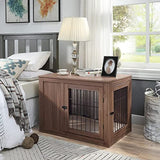 unipaws Furniture Style Dog Crate End Table with Cushion, Wooden Wire Pet Kennels with Double Doors, Medium Dog House Indoor Use (Walnut, Medium) unipaws