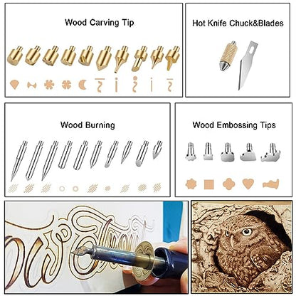 53-Piece Wood Burning Kit Professional Soldering Iron Tips & DIY Drawing Template Carving, Engraving, Craft Tools, Stencils, and Wood Burning