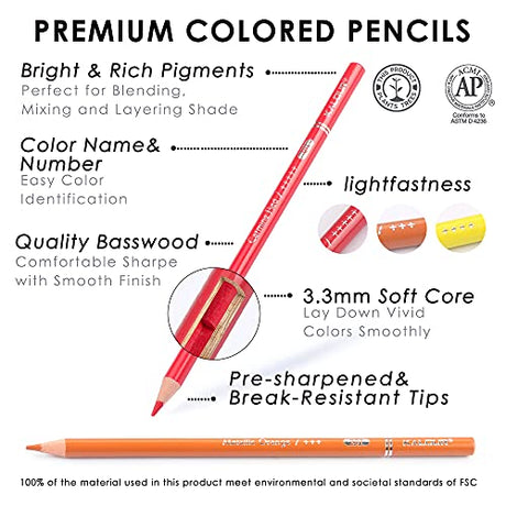 KALOUR Professional Colored Pencils,Set of 240 Colors,Artists Soft Core with Vibrant Color,Ideal for Drawing Sketching Shading,Coloring Pencils for KALOUR