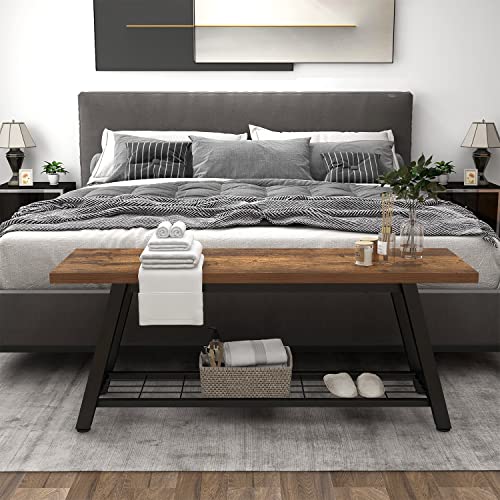 Oastreeful Storage Bench Industrial Rustic Wooden and Metal Entryway Shoe Boots Storage Rack Long Bench Seat for Hallway Bedroom Retro Brown Oastreeful