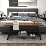 Oastreeful Storage Bench Industrial Rustic Wooden and Metal Entryway Shoe Boots Storage Rack Long Bench Seat for Hallway Bedroom Retro Brown Oastreeful