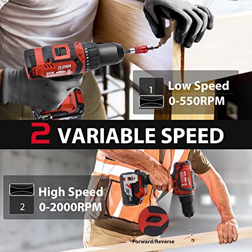 DCK Brushless Cordless Drill Set, 20V Max Electric Drill with 4.0Ah Battery 531in.lbs, 1/2Inch Keyless All-Metal Chuck, 2 Variable Speeds, Power