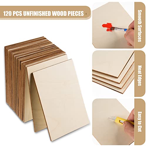 120 Pcs Rectangle Unfinished Wood Pieces 4 x 6 Inch Blank Basswood Sheet Craft Wood Sheets Board Unfinished Wood Rectangles for Crafts Wooden Cutouts
