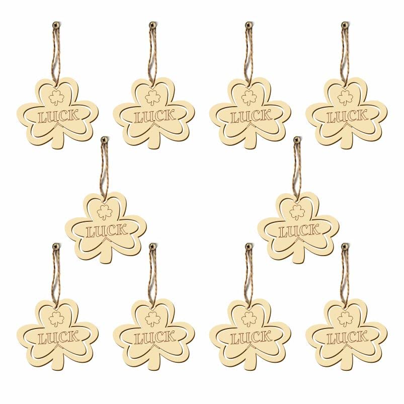 HIPIHOM St. Patrick's Day Shamrock Wooden Ornaments Unfinished Wood Clover Cutouts with Ropes for St. Patrick's Party Tree Table Decorations (30 - WoodArtSupply