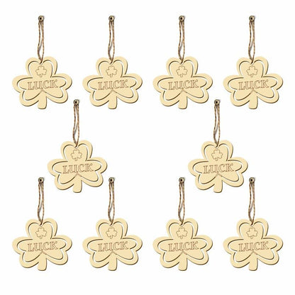 HIPIHOM St. Patrick's Day Shamrock Wooden Ornaments Unfinished Wood Clover Cutouts with Ropes for St. Patrick's Party Tree Table Decorations (30 - WoodArtSupply