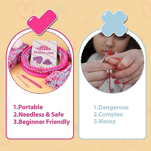 PREBOX Beginner Hat Scarf Loom Kits for Kids - Knitting DIY Craft for Girls Teens Adults, Birthday Christmas Gifts with Storage Bags Yarns Hook PREBOX