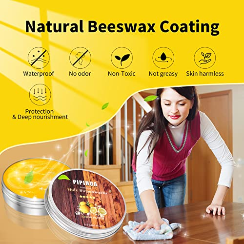 PIPIHUA Beeswax Furniture Polish, Wood Seasoning Beeswax for Furniture Waterproof & Repair Wood Wax to Protect & Care, 1pc Beeswax with Sponge(Lemon) PIPIHUA
