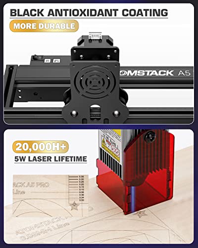 ATOMSTACK A5 Pro Commercial Laser Engraver, 5W Output Power Laser Cutter, 40W Laser Engraving and Cutting Machine for Metal and Wood, Leather,