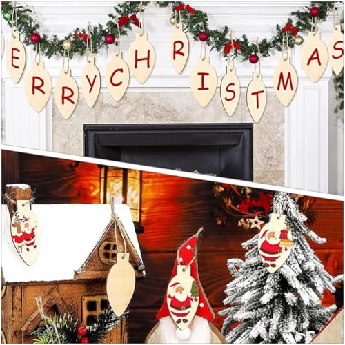 VOSAREA 50pcs Light Bulb Wood Cutouts Christmas Unfinished Wooden Light Bulbs Light Bulb Shaped Wood Ornaments Xmas Tree Hanging Embellishments VOSAREA