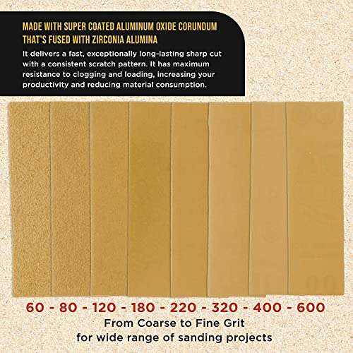 Dura-Gold Micro Hand Sanding Block Kit, 3.5” x 1” Pad, Hook & Loop Backing, 40 Sandpaper Sheets, 5 Each 60, 80, 120, 180, 220, 320, 400, 600 Grit - Dura-Gold
