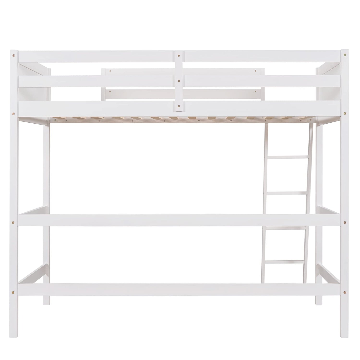 SOFTSEA Twin Size Wooden Loft Bed with Ladder and Guardrails - Space-Saving Design in White SOFTSEA