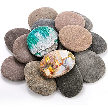 Mezchi 15 Pack Large Rocks for Painting, 3.1-4.7 in Natural River Rocks, Assorted Color Painting Rocks for Arts& Crafts, Smooth and Flat River Stones