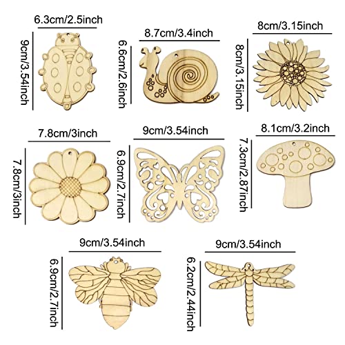 Honbay 40PCS Unfinished Spring Wooden Cutouts Wood Butterfly Sunflower Beetle Flower Dragonfly Mushroom Bee Snail Slices for DIY Crafts Home - WoodArtSupply