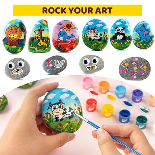 WhistenFla Premium Rock Painting Kit, DIY Arts and Crafts Supplies Kits for 10 Paint Rocks and 8 Wood, Creative Outdoors Activity Kit, Craft Kits Art