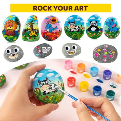 WhistenFla Premium Rock Painting Kit, DIY Arts and Crafts Supplies Kits for 10 Paint Rocks and 8 Wood, Creative Outdoors Activity Kit, Craft Kits Art