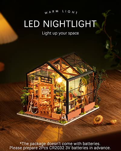 Rolife DIY Miniature Dollhouse Kit,Green House with Furniture and LED,Wooden Dollhouse Kit,Best Birthday and Valentine's Day Gift for Women and Girls - WoodArtSupply