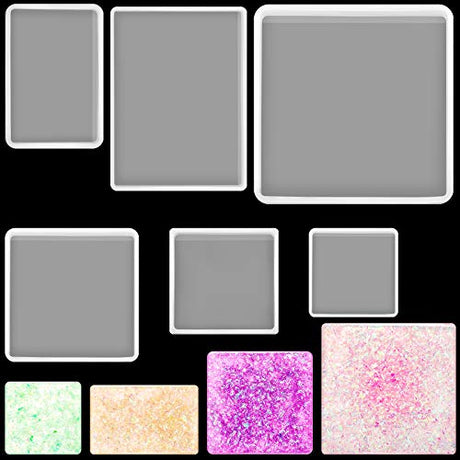 6 Pieces Silicone Resin Tray Molds Assorted Shapes and Sizes Agate Coaster Resin Molds, Square Rectangle Shape Tray Mold Epoxy Coaster Casting Molds Patelai