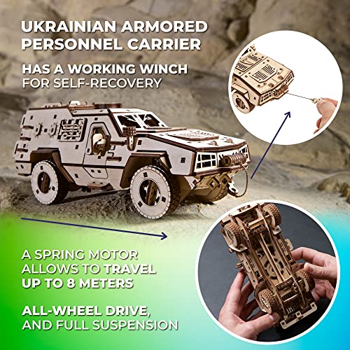 UGEARS Battlefield Dozor B Combat Vehicle - Armored Army Truck 3D Wooden Puzzles for Adults - Military Vehicle 3D Puzzle Model Kit - Military Models - WoodArtSupply