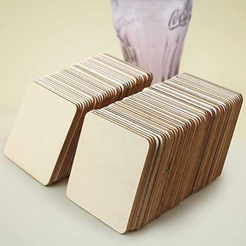 FSWCCK 120 Pcs Blank Wood Square, 3 X 3 Inch Unfinished Wood Pieces Wood Slices Wooden Board for DIY Crafts, Painting, Costers, Decoration