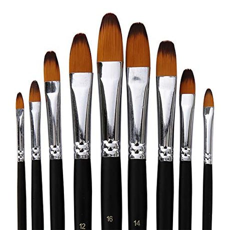 Artist Paint Brushes Set,9 Pcs Professional Filbert Brushes for Acrylic Oil Watercolor Gouache Painting Kits with Long Handle Nylon Hair Black HOJIBOFA