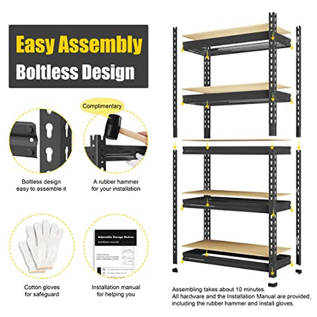 PrimeZone Storage Shelves 2 Pack 5 Tier Adjustable Garage Storage Shelving, Heavy Duty Metal Storage Utility Rack Shelf Unit for Warehouse Pantry PrimeZone