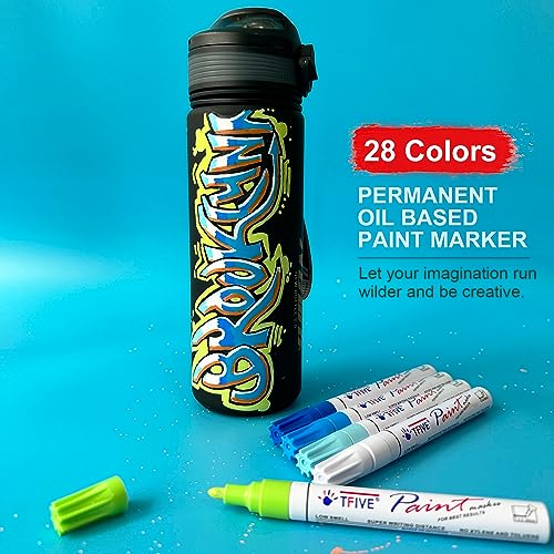 28 Color Paint Markers Pens Set, Oil-Based Permanent Paint Marker, Medium Tip, Quick Dry and Waterproof Paint Pen for Rock Painting, Ceramic, Wood,