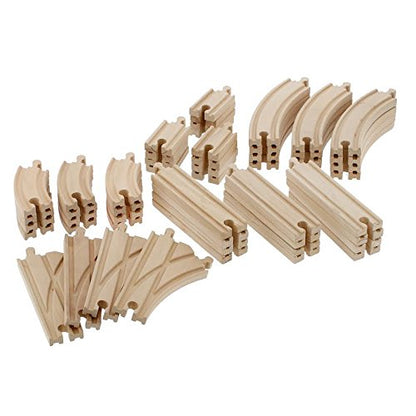 Wooden Train Track 52 Piece Set - 18 Feet Of Track Expansion And 5 Distinct Pieces - 100% Compatible with All Major Brands Including Thomas Wooden